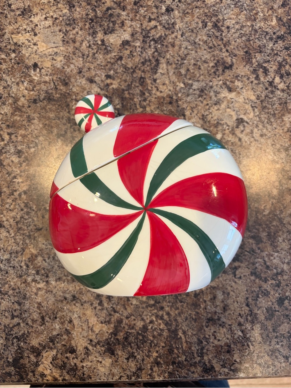 Pier 1 Red, Green & White Peppermint Swirl Cookie Jar